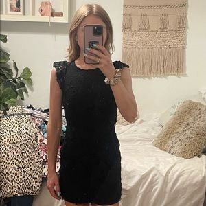 Small Signature8 black lace mini dress. Cut out back